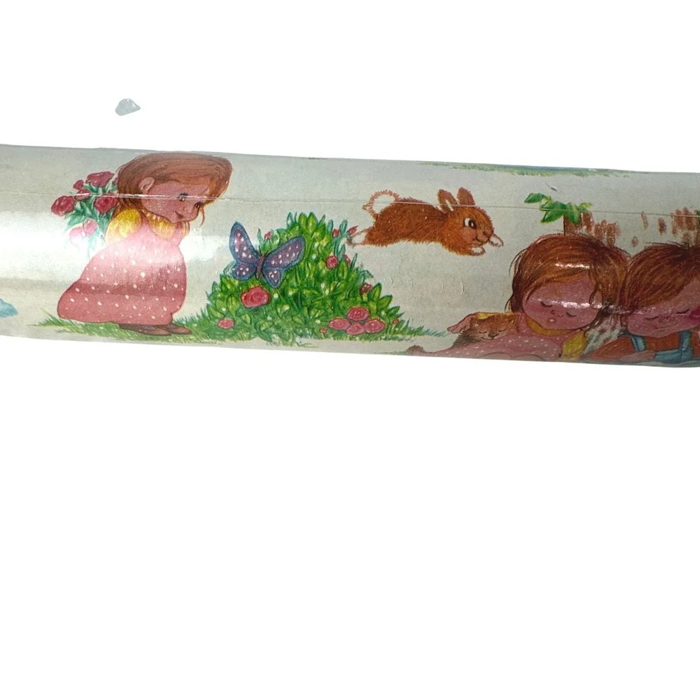Vintage‎ 80s Gift Wrap Paper Roll Children Rainbow Bunnies Squirrels 24 Inch